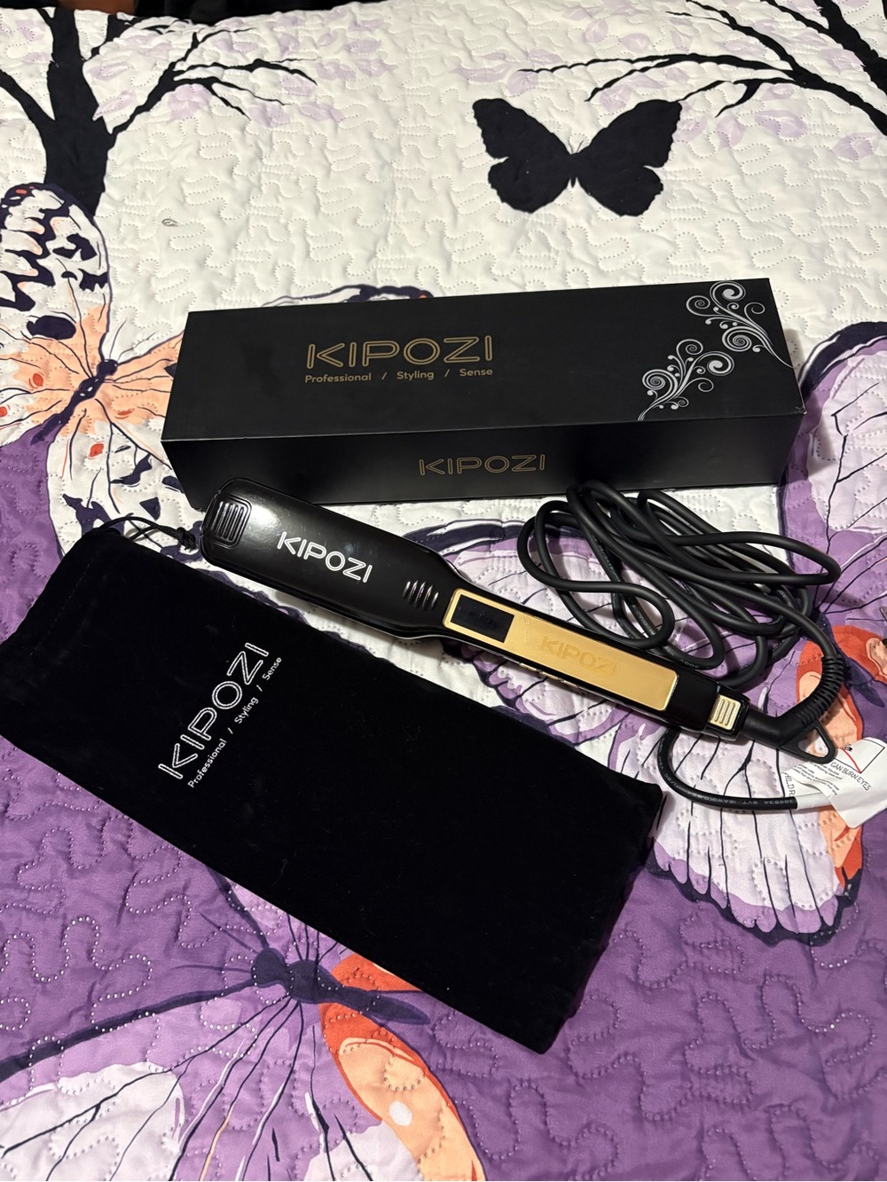 Kipozi Gold and Black Hair Straightener - Sleek Styling Flat Iron